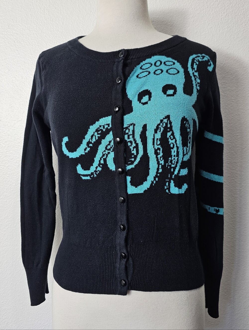 Black & Turquoise Octopus Button-Front Sweater